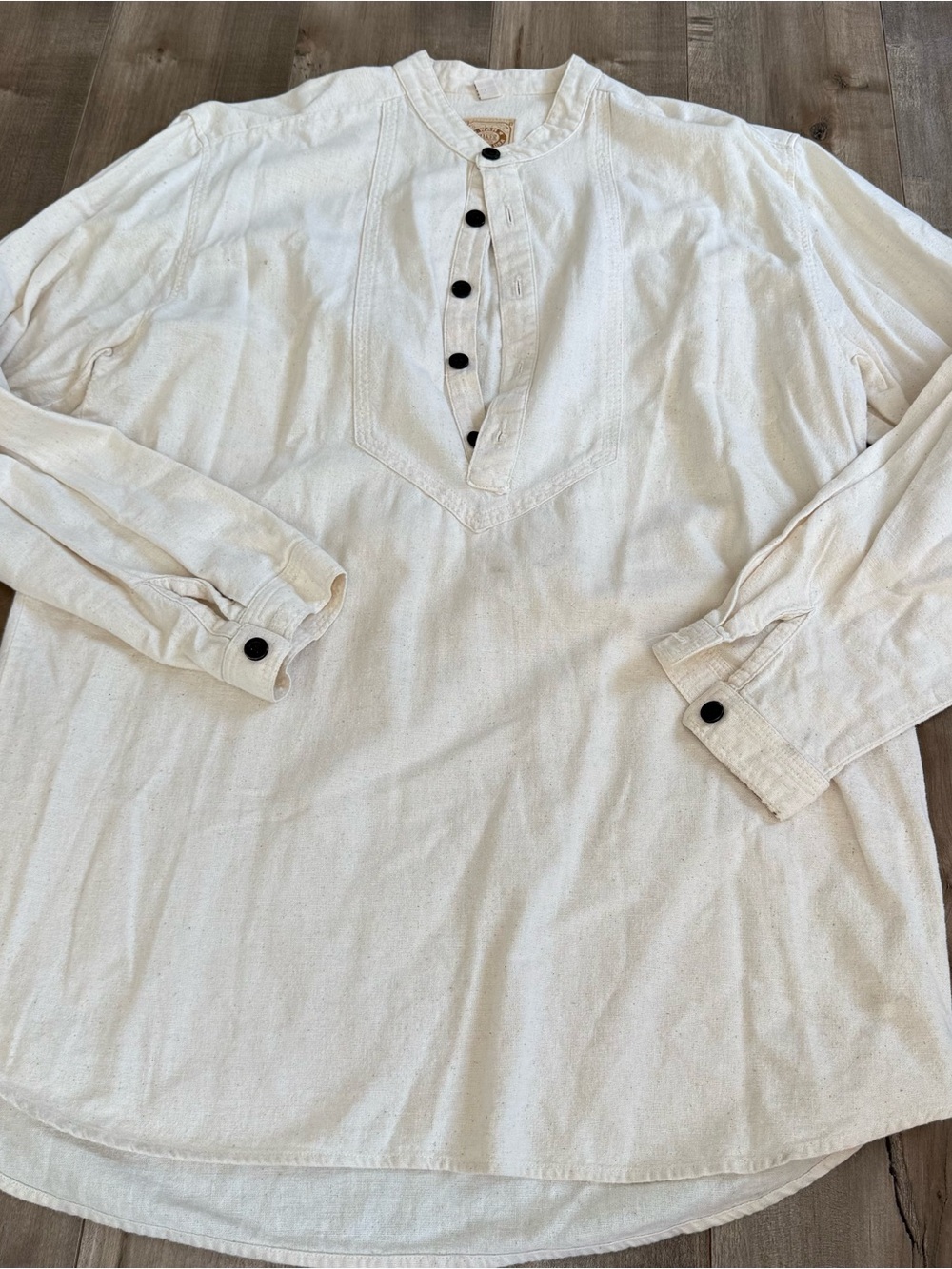 Wah Maker Frontier Clothing Tunic Long Neutral Men Large USA Made Beige Button